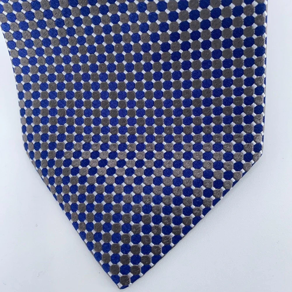 Eton Tie Men One Size Blue Brown Polka Dots Silk Luxury Necktie England Made NWT